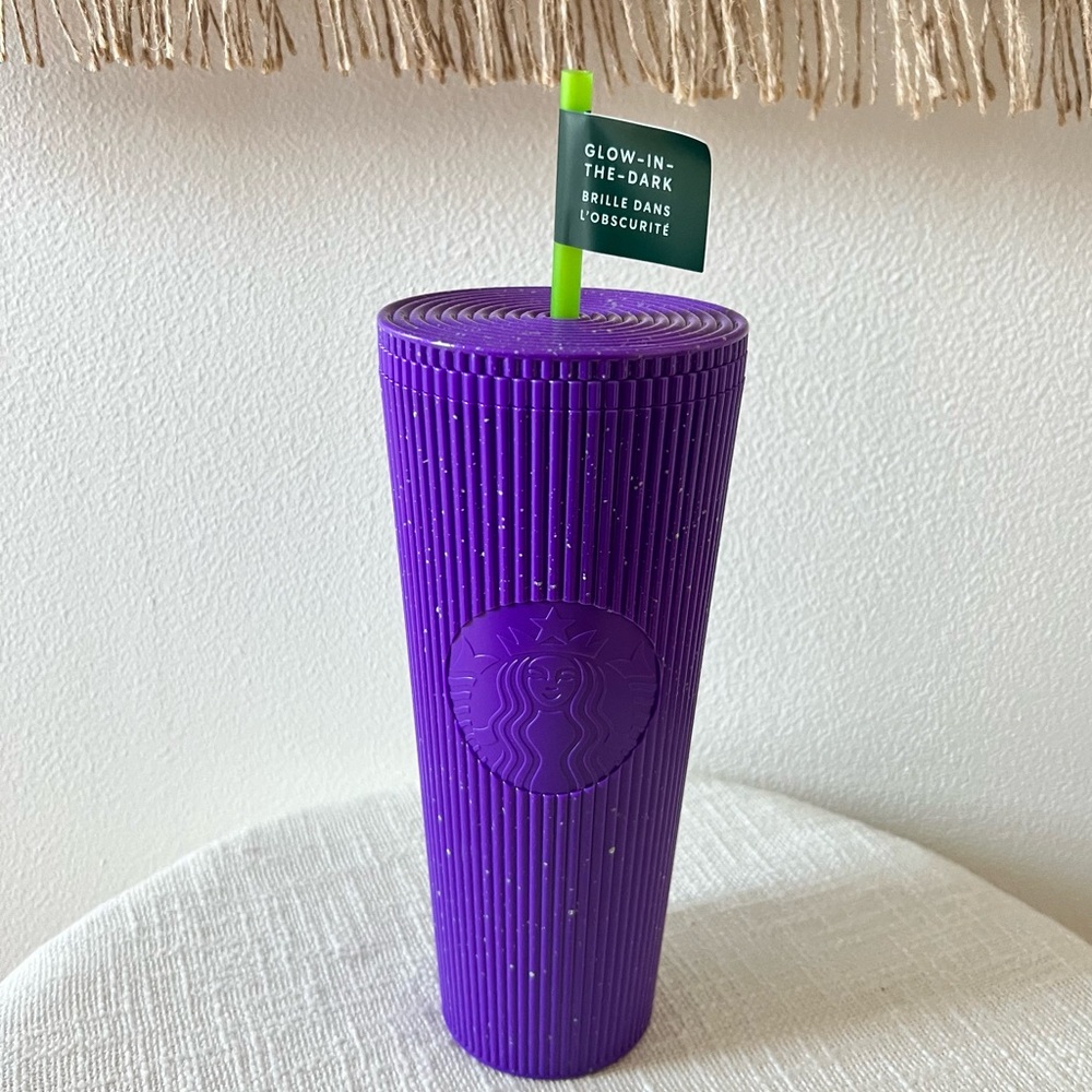 NWT - Starbucks Glow in the Dark Purple Halloween 2024 Striped Venti Cup